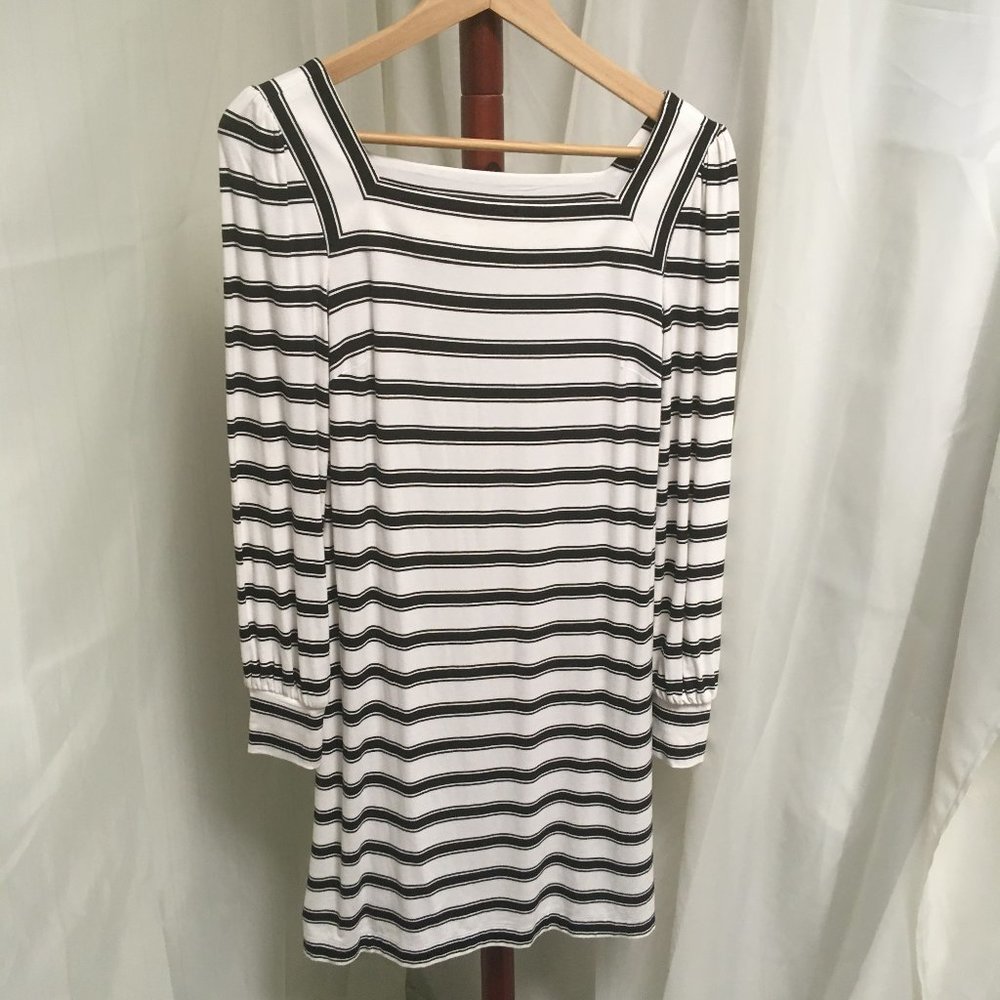 LOFT Black and White Striped A-line Long Sleeve Dress Size XS